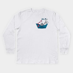 Origami Dalmatian dog day at the lake // print // teal sail boat Kids Long Sleeve T-Shirt